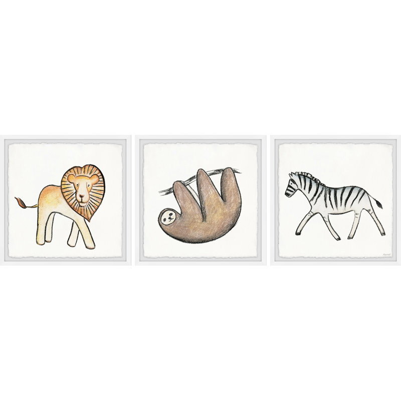 «Galeton Jungle Animals», ensemble de 3 reproductions encadrées, H 12 po x l 12 po x P 1,5 po