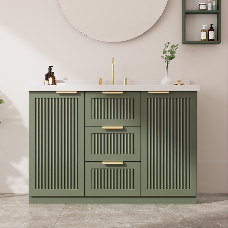 Modern 60'' Freestanding Single Sink Bathroom Vanity With Engineered Marble Countertop and Soft-Close Drawers, 60"