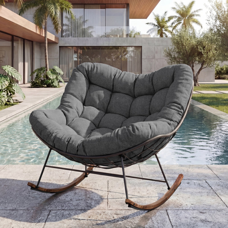 Chaise berçante en acier avec coussin, Coussin gris foncé / structure noire