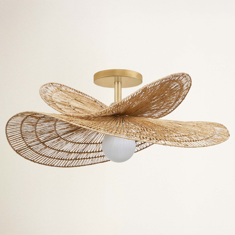 Whisper Leaf Ethridge - Large Natural Novelty 1-Light Handwoven Adjustable Semi Flush Mount For Bedroom, Living Room In Country, Farmhouse & Traditional Style