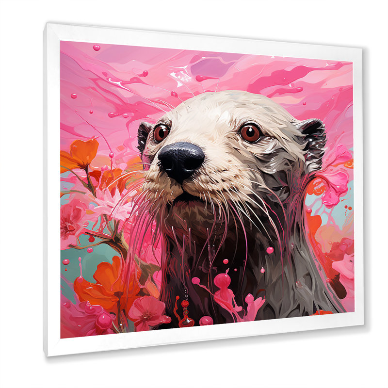 Artistique, loutre rose aquatique, Cadre simple blanc, H 36 po x l 36 po x P 1,5 po