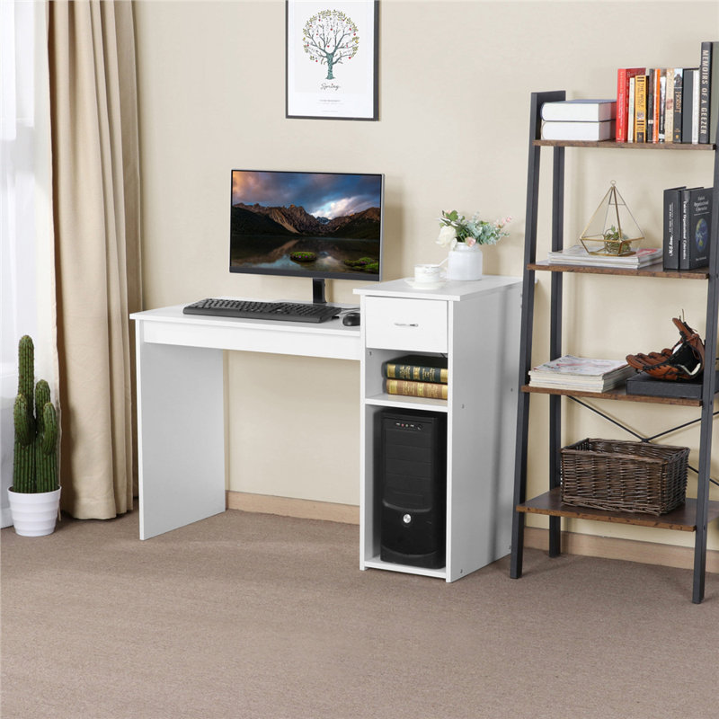  Computer Desk Laptop Table with Drawer & Shelves, White