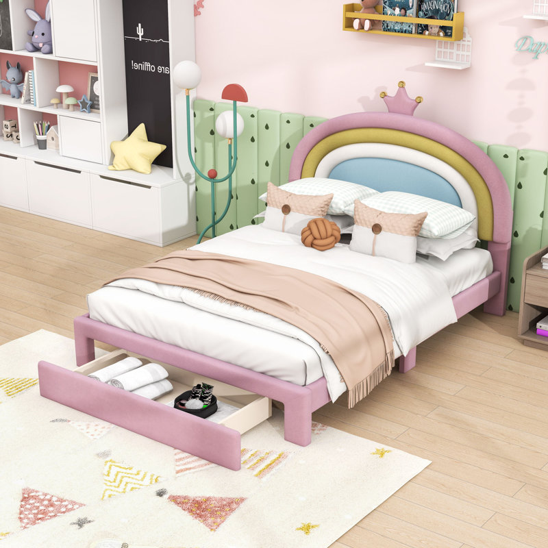 Moe Rainbow Dreams Velvet Bed with Storage Drawer, Full