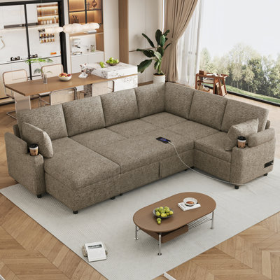 109.9" Sectional Sofa Versatile Sofa Bed Sofa Sleeper U-shaped Sofa with Ample Storage Space, Two Cup Holders and Charging Ports for Living Room