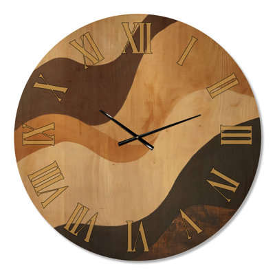 Windswept Rolling Hills II - Horloge murale ronde de style milieu du XXe siècle, imprimée sur bois
