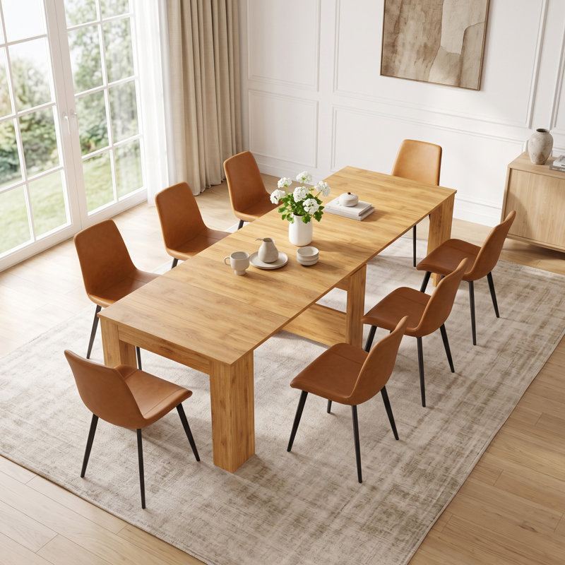 Ensemble table et chaises de cuisine, console extensible, Crème, Brown