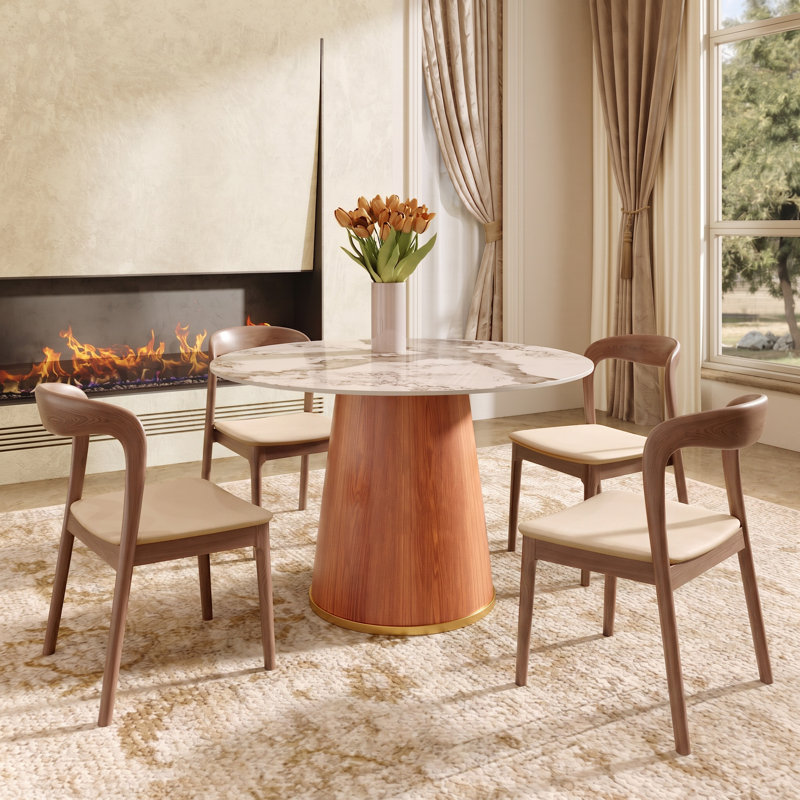 Bobrow 5PCS Farmhouse 39" Dining Breakfast Table Set With Ergonomic Curved-Backrest Chairs, 5 Pieces: Table, 4 Chairs, Amber