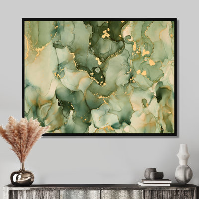 «Green Luxury Abstract Fluid Art I», reproduction d'art sur toile moderne