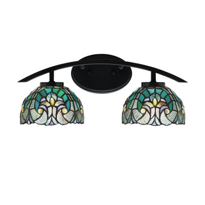 Kurve 2 Light Bath Bar With 7" Turquoise Cypress Art Glass