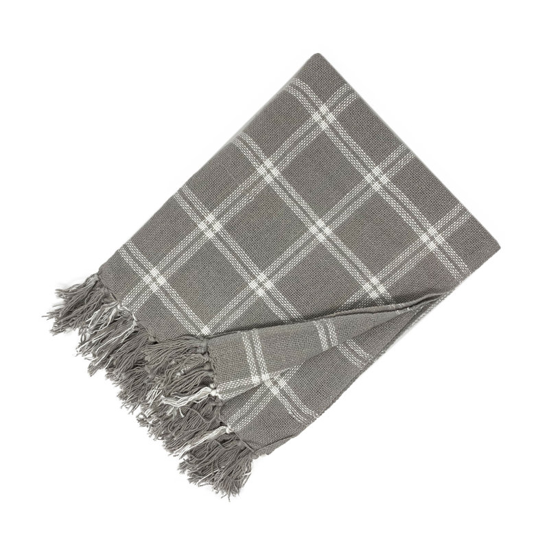 Jeté en coton Double Windowpane, Gris / blanc