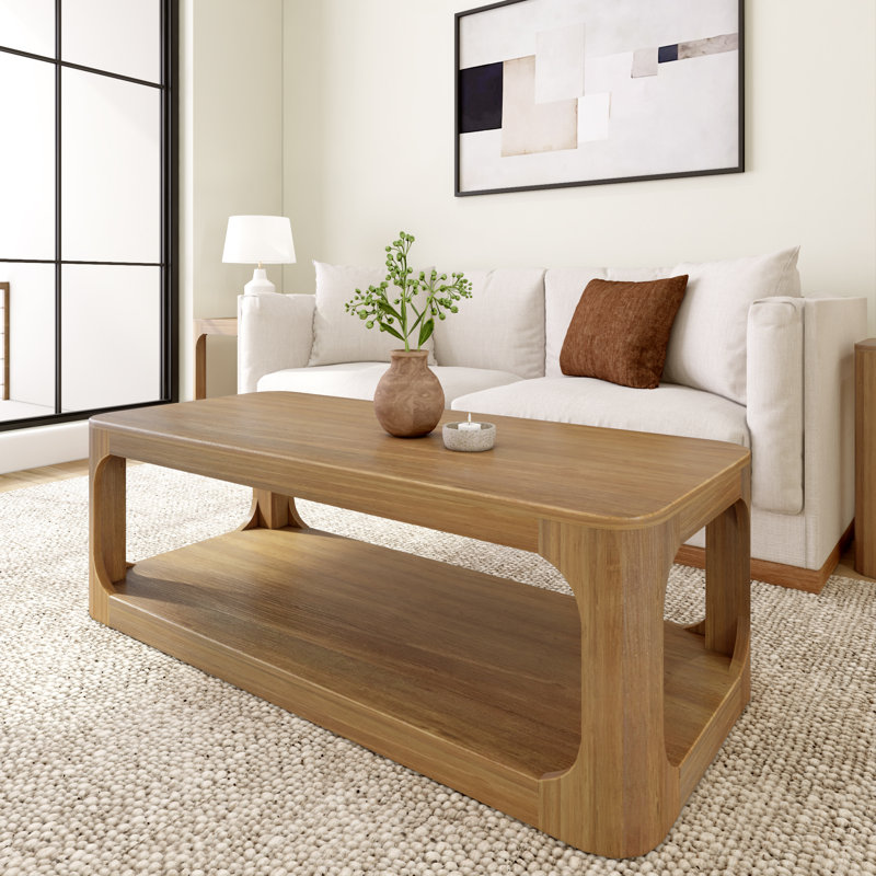 Table basse rectangulaire moderne avec tablette, Pacanier, H 17,75 po x L 54 po x l 24 po