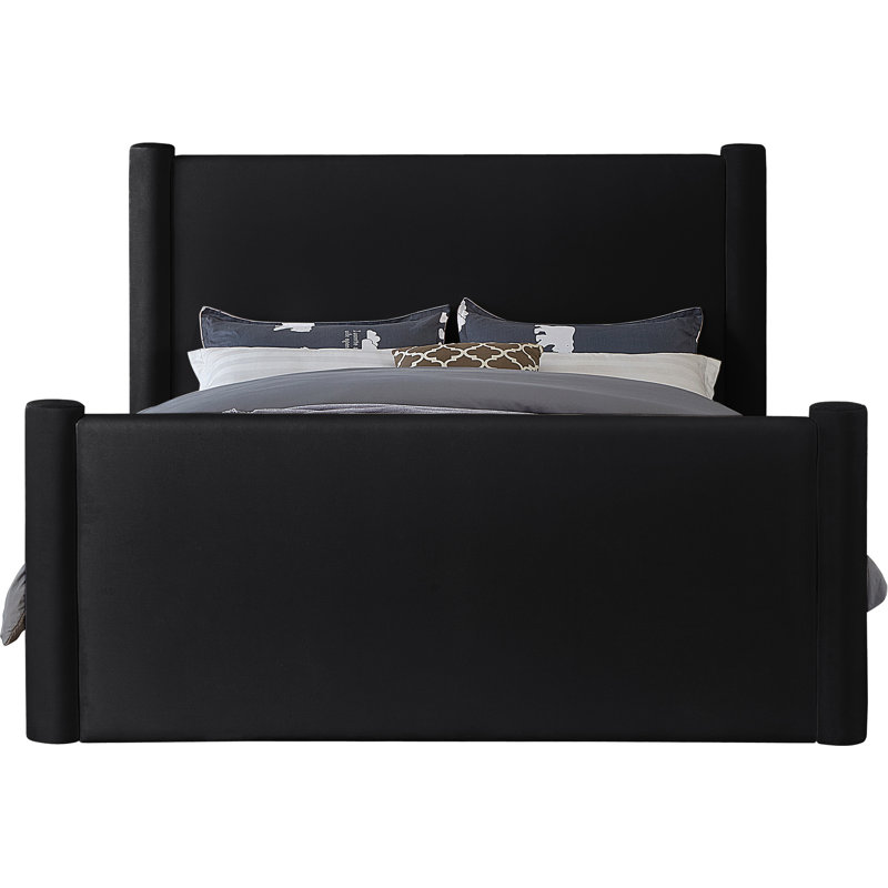 Lit plateforme tapissier Elias, Velours noir, Grand