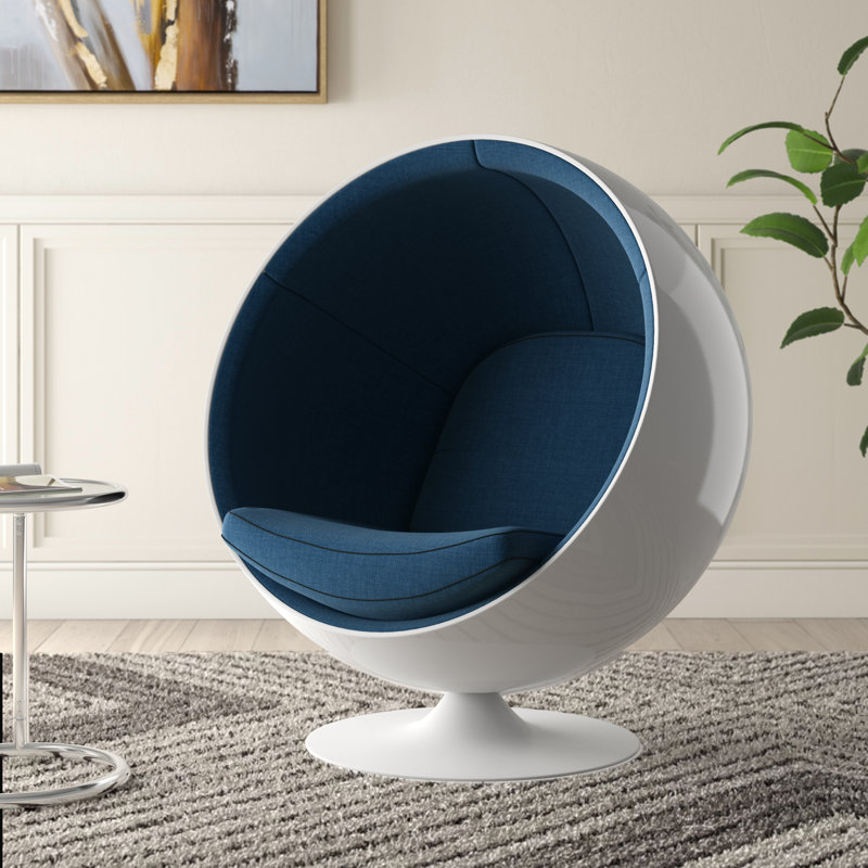 Fauteuil ballon pivotant en polyester de 42,5 po de largeur Kuganathan, Polyester bleu foncé