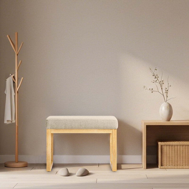 Modern Upholstered Shoe-Changing Bench, Solid Wood Frame, Soft Seat, Compact Entryway Stool for Foyer and Hallway, Brown