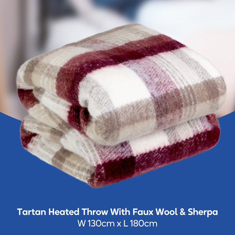 Russell Hobbs® RHHT1006TAR Faux Wool and Sherpa Heated Throw in Tartan