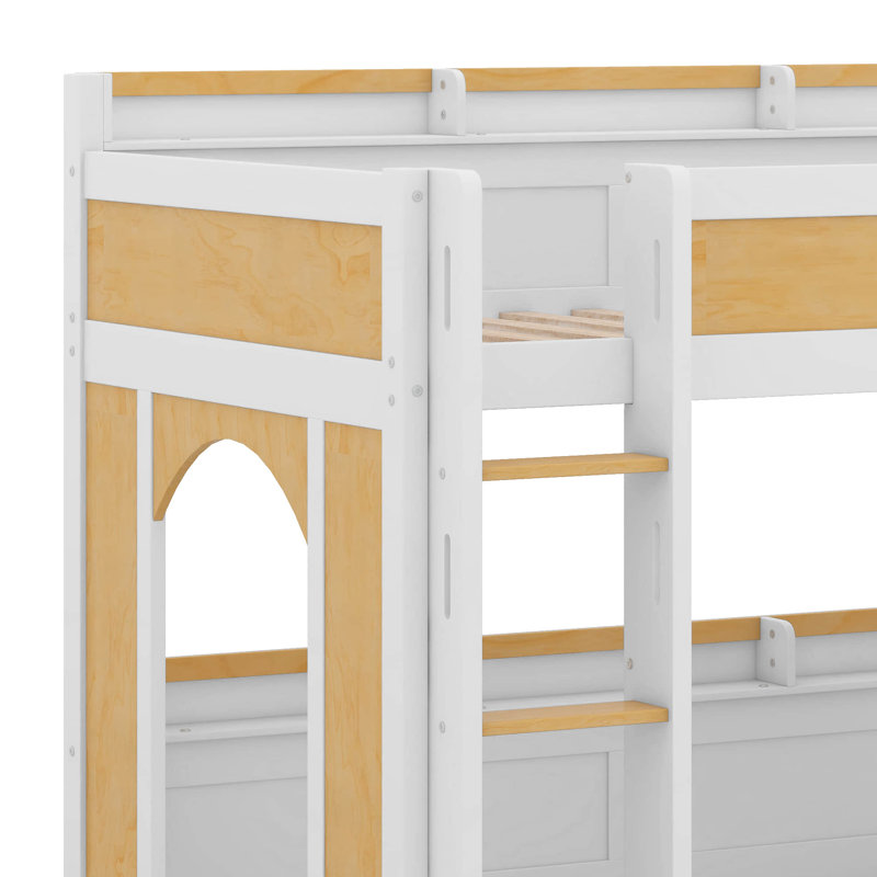 Lit superposé avec tablettes de rangement, fenêtre et deux portes, Simple sur simple