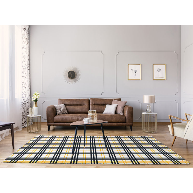 Tapis noir / blanc à carreaux, Rectangle 8 pi x 10 pi