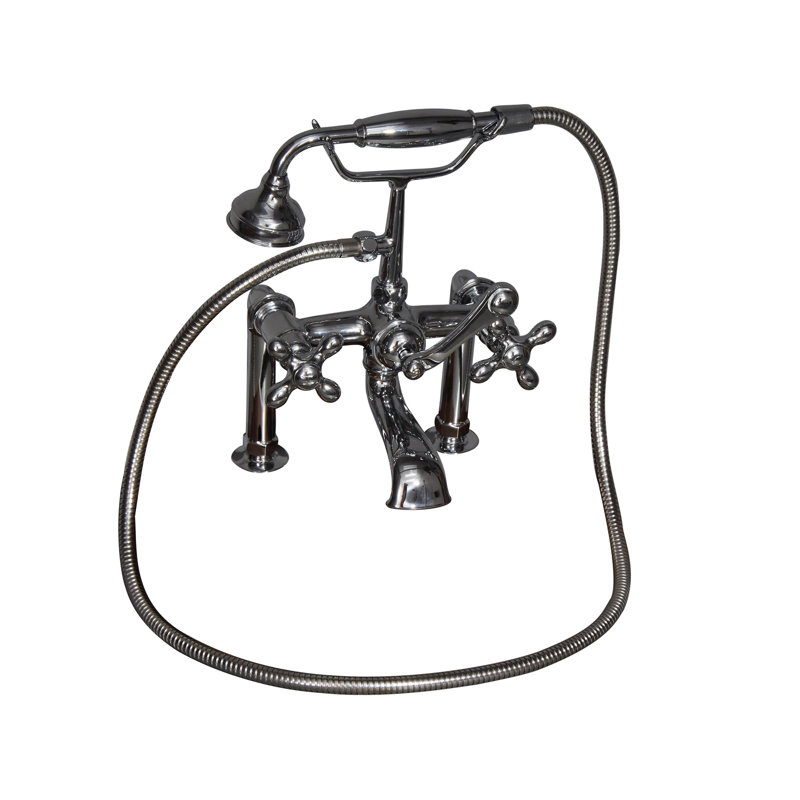 3 Handle Bathroom Clawfoot Tub Faucet with Diverter, Polished Chrome
