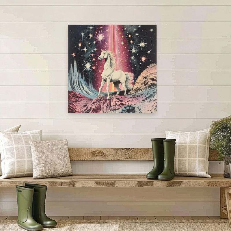 Art mural éthéré, cheval mystique, rétro, surréel, paysage, nature, H 32 po x l 32 po