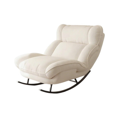 Oversized Glider Rocking Chair,recliner Chair With Three Adjustable Backrest Heights,modern Rocking Accent Chairs With Woolen Fabric,comfy Reading Chair For Bedroom/living Room/office-white