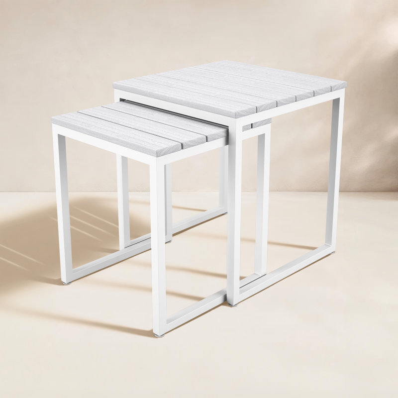 Townsend Nseting Outdoor Patio Side Table, Cream