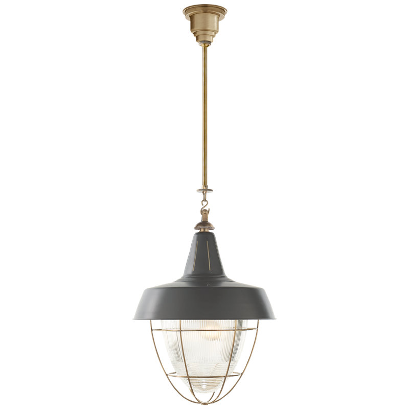 Thomas O'Brien Henry Industrial Hanging Light, Antique Brass, Dark Green