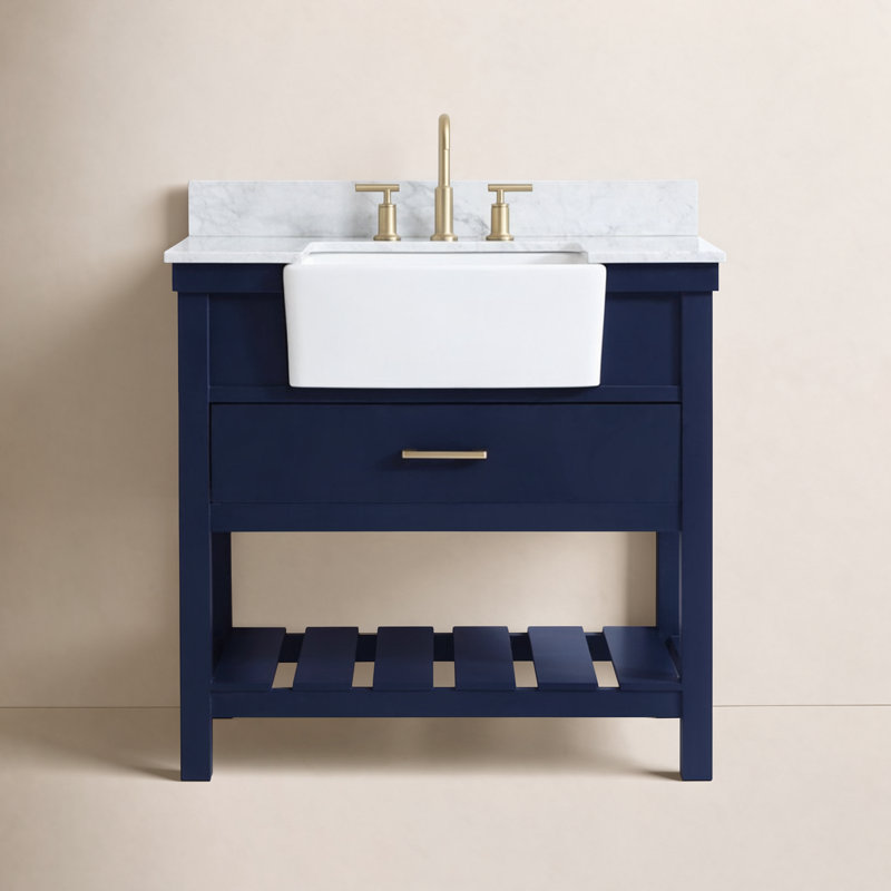 Pelaghia 36 " W Freestanding Standard Free Standing 1 Single Vanity Bathroom Vanity With Marble Top, Blue