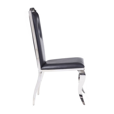 Ensemble de 2 chaises d'appoint avec siège et dossier rembourrés en polyuréthane, noir et chrome