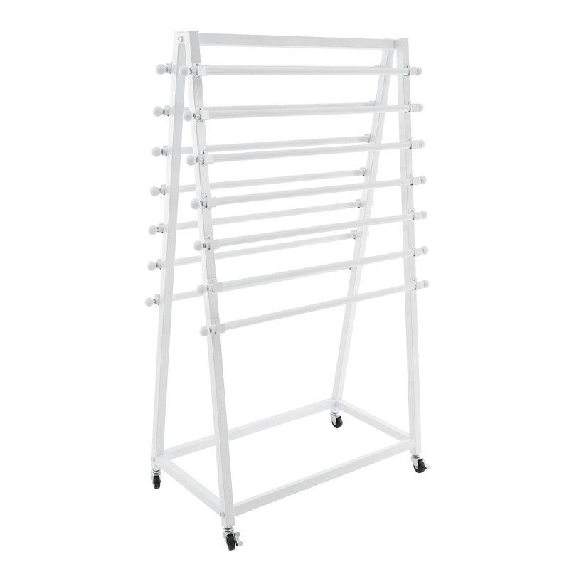 15-Tier Floorstanding Double-Sided Scarf Rack Organizer With 4 Wheels, White