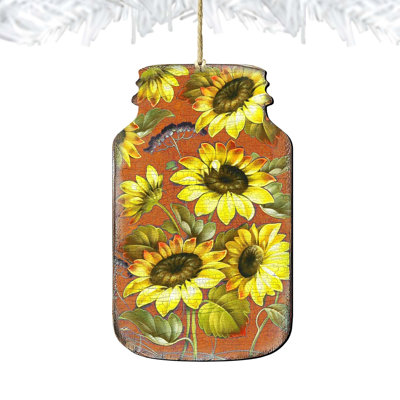 Sunflower Mason Jar Wooden Ornament by G. DeBrekht