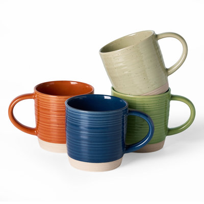 Ensemble de tasses à café 13 oz en grès (ensemble de 4), multicolore (vert sauge clair, vert thé, orange, indigo)