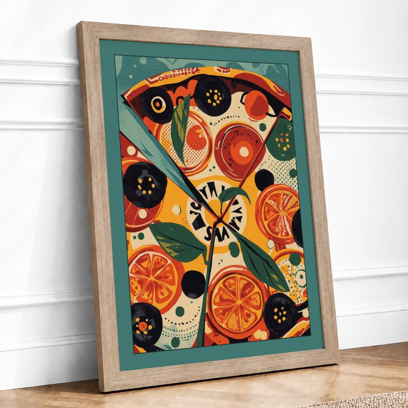 Patterned Pizza Slice Modern - Framed Print, A4 - 29.7 x 21.0 cm, Oak