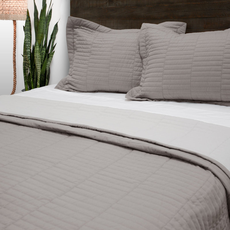 Graphite and Light Gray Reversible Microfiber King Quilt Set