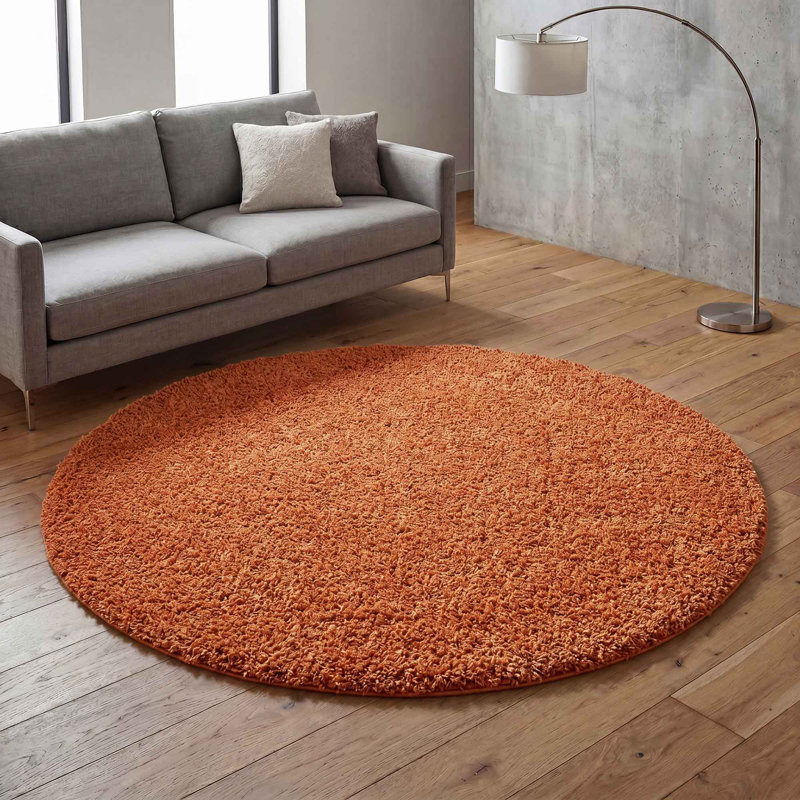 Ainsley Plain Living Room Shaggy Area Rug Modern Soft Pile Polyester Rug, Round 120 cm, Terracotta