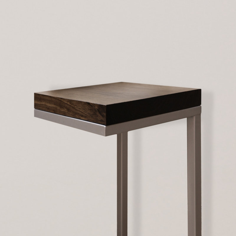 C Shape Rustic Side Table, Walnut/Gray