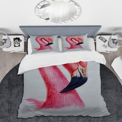 Portrait of Pink Flamingo IV - Ensemble de housse de couette Farmhouse - Microfibre de polyester