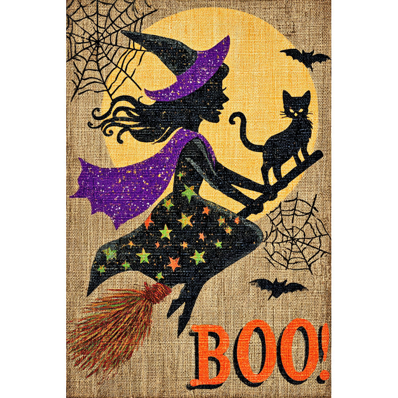 «Witch and Cat Boo», art mural sur toile tendue, H 16 po x l 12 po