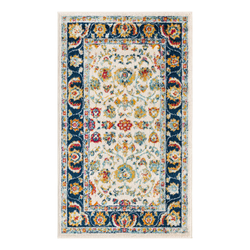 Tapis bleu / beige / orange tissé à la machine Arenas, Rectangle 3 pi x 5 pi 3 po