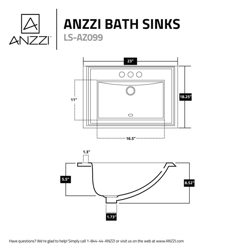 ANZZI 18.25'' White Vitreous China Rectangular Bathroom Sink with Overflow