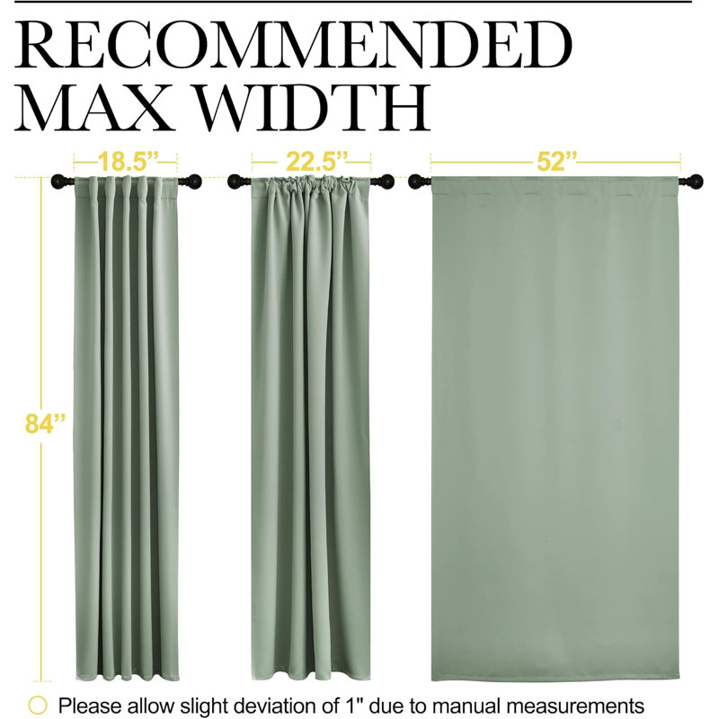 Blackout Curtain Light & Noise Reducing Room Darkening Drapes for Bedroom/Living Room/Kitchen, 2 Pieces, Grayish Green