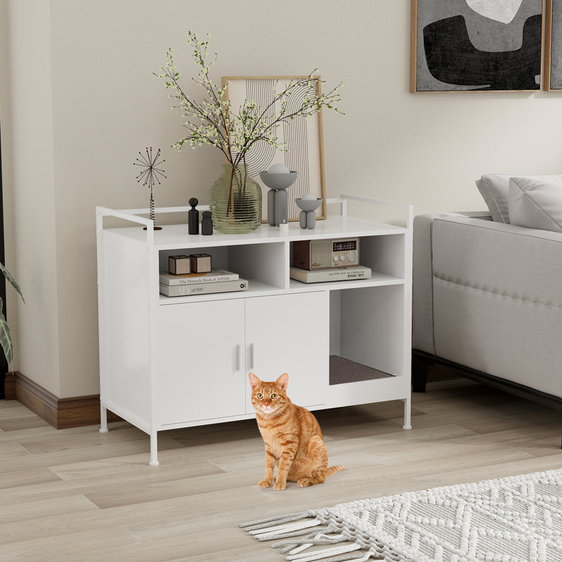 Armoire de rangement pour salle de bain pour chat avec portes doubles et tablette ouverte 18 po x P 35 po x H 29 po