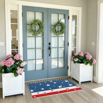 Paillasson 20 po x 32 po bleu blanc rouge étoile