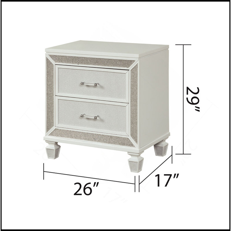 Table de chevet 2 tiroirs de style moderne en bois au fini blanc