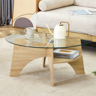 Levi Round Glass Coffee Table with Fan-Shaped Base