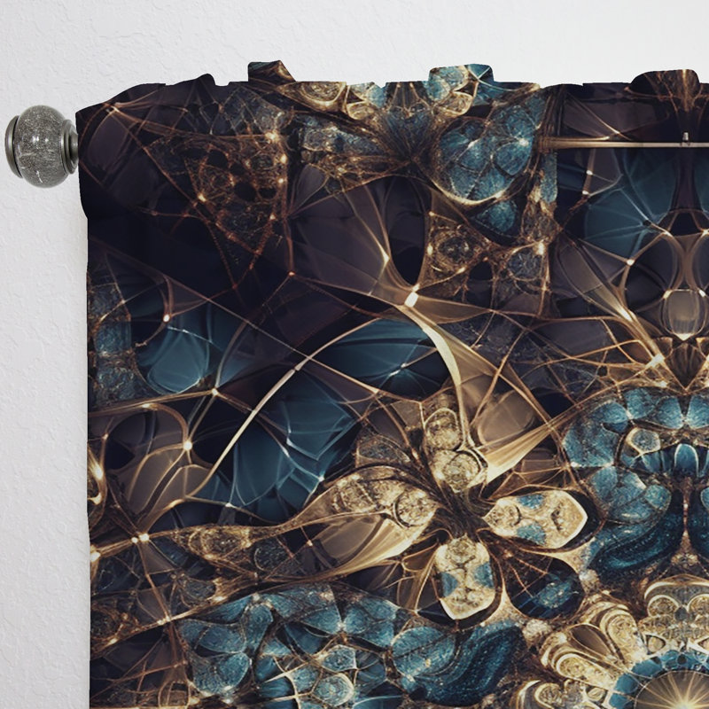 Emlyn - Blue And Gold Exploring Fractal Abstractions I - Modern Velvet Curtain - Room Darkening - 1 panel, 52" W x 120" L