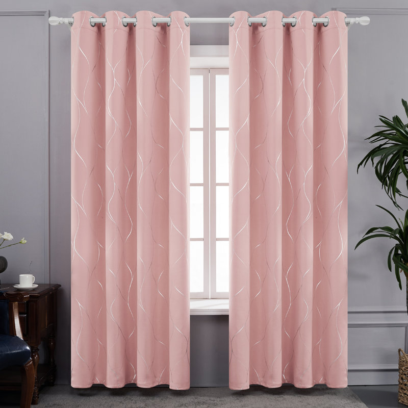 Kellda Thermal Room Darkening Polyester Curtain Panels, 42" W x 72" L, Coral Pink