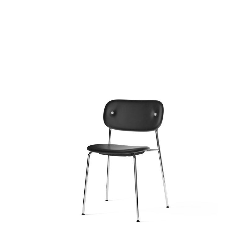 Co Upholstered Dining Chair, Chrome, Brown Leather