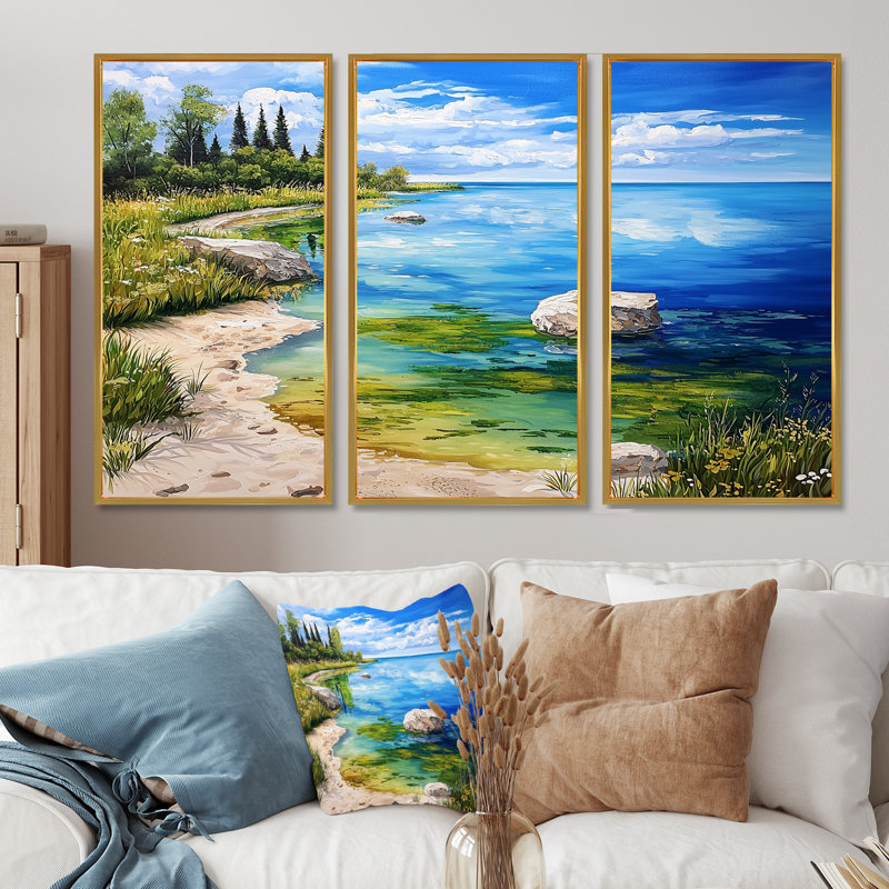 «Great Lakes Reflections In Michigan II», ensemble d'art mural Michigan, 28" H x 36" W, Reproduction avec cadre flottant