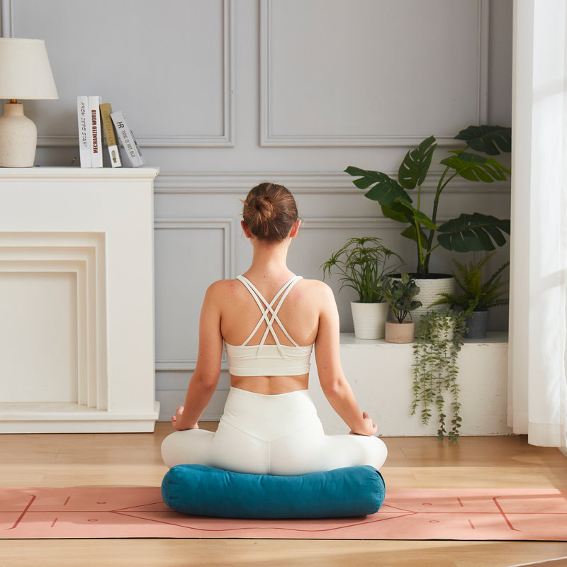 Yoga Bolster Pillow Meditation Pillow W/Washable Cover & Carry Handle, Teal