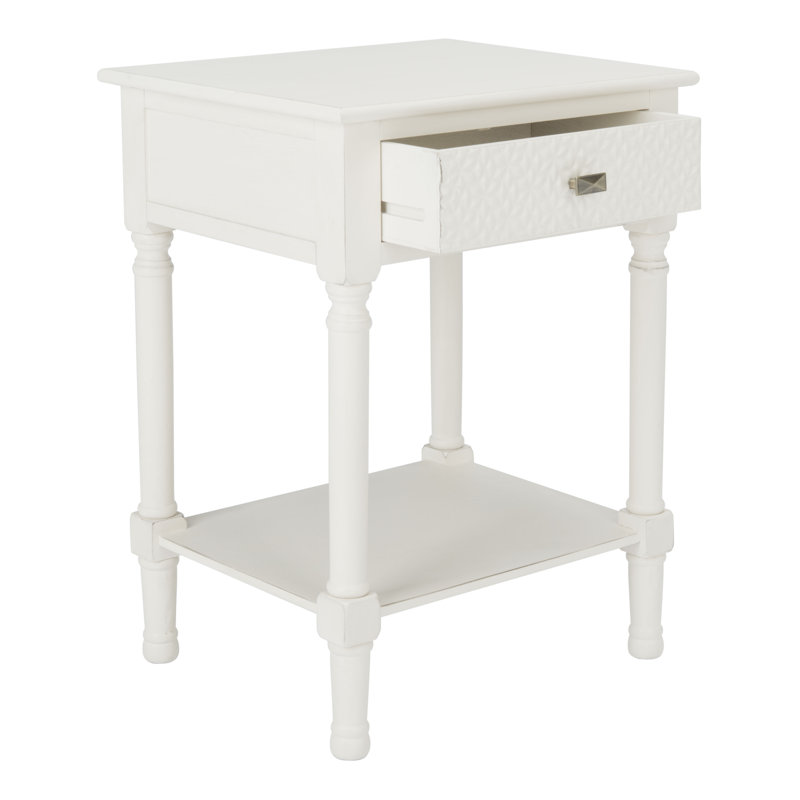 Halton Distressed White Wood Accent Table with Textured Drawer